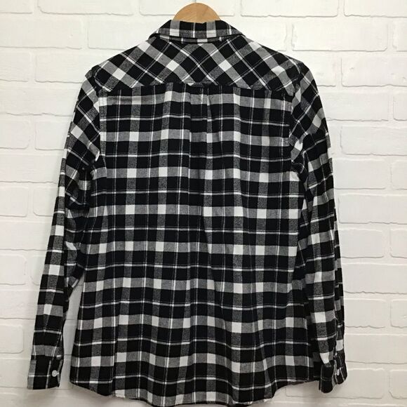 VINTAGE Weatherproof 100% cotton XL flannel plaid button down shirt black white - Picture 2 of 14